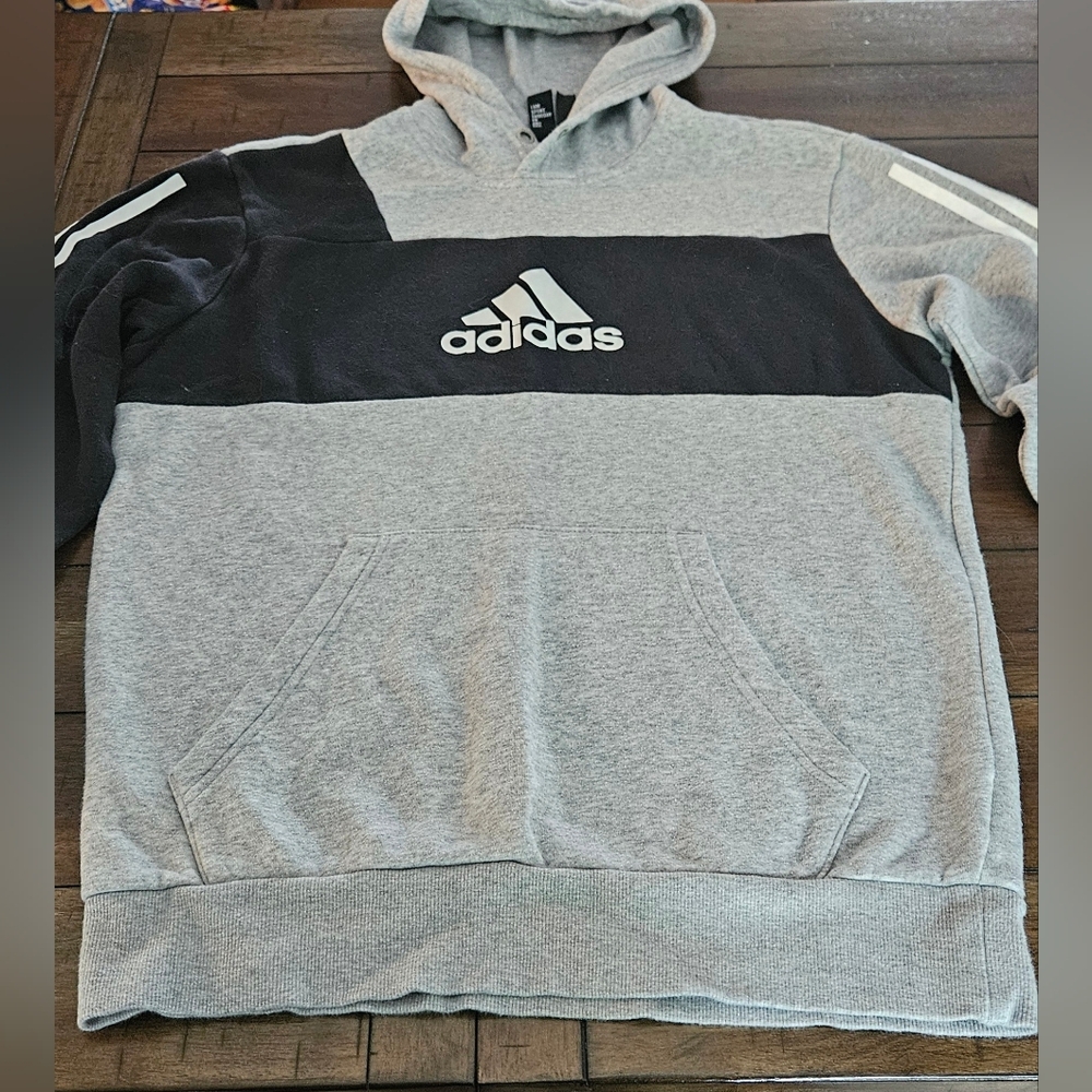 Adidas hoodie black gray and white size medium womens